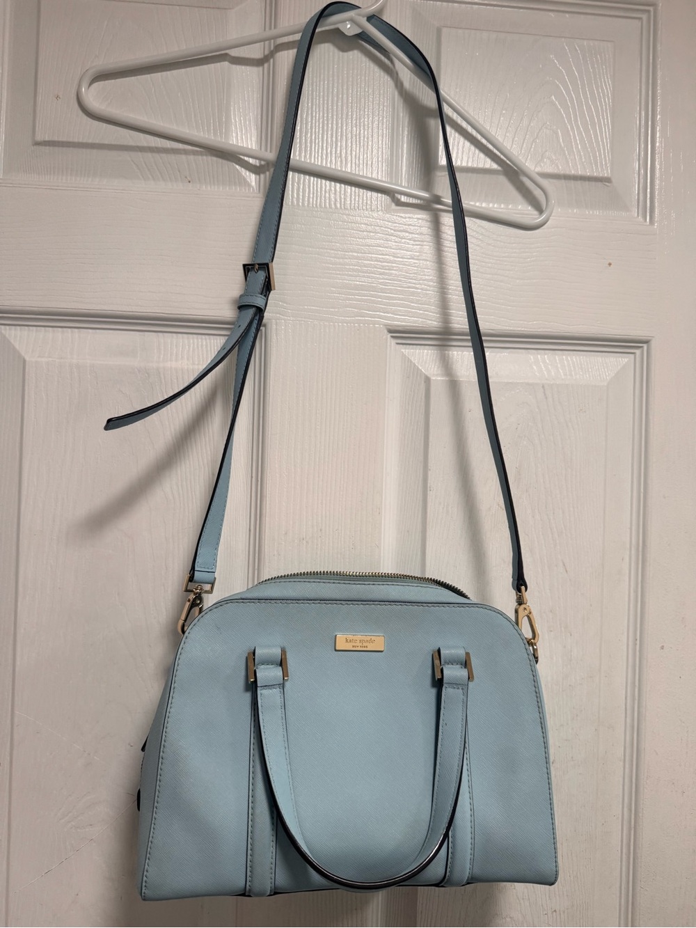 kate spade Light Blue Leather Crossbody Satchel with Gold Hardware